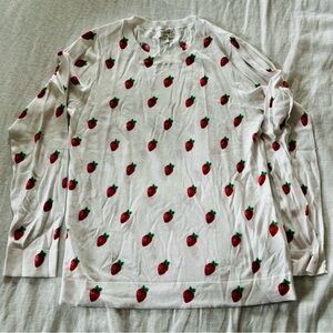 J. Crew White Teddie sweater with Red Strawberry Design